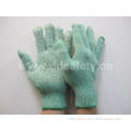 5 Years Experience7g Green Poly Cotton String Knitted PVC Dotted Safety Working Glove (DKP139)